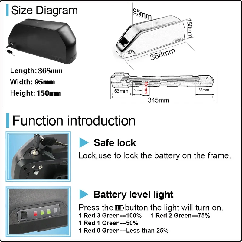 Cham 36 60 52v 48v 72v 45ah 60 - Ebike Battery 48V 20Ah Hailong recension och pris